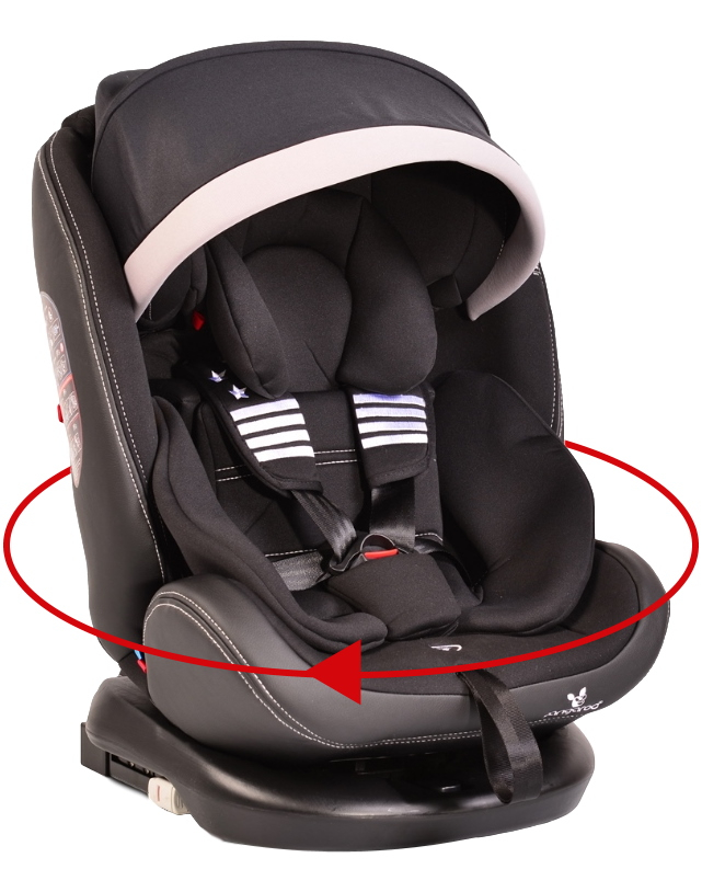 Cangaroo Pilot Black Leather SPS Isofix 360° 0-36 kg met Zonnekap