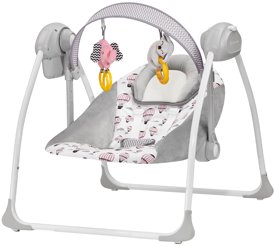 Kinderkraft Flo Pink 2-in-1 Rocker en Babyschommel FLOPINK Grijs / Wit / Roze